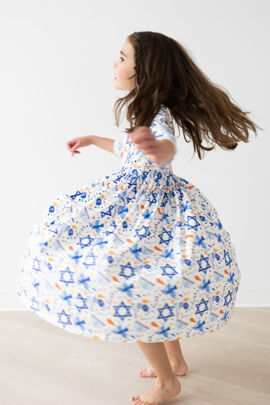 Happy Hanukkah pocket twirl dress for kids by Mila & Rose, fourth product photo