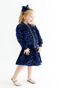 Navy blue velvet sequin twirl skort with built-in shorts by Mila & Rose, main product photo