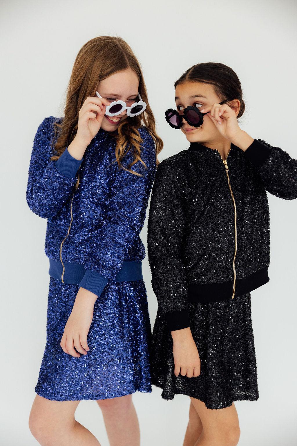 Royal blue sequin jacket for kids by Mila & Rose, second product photo