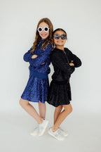 Royal blue sequin jacket for kids by Mila & Rose, fourth product photo