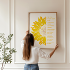 Framed Modeh Ani Golden Sunflower wall art displayed in a bright interior