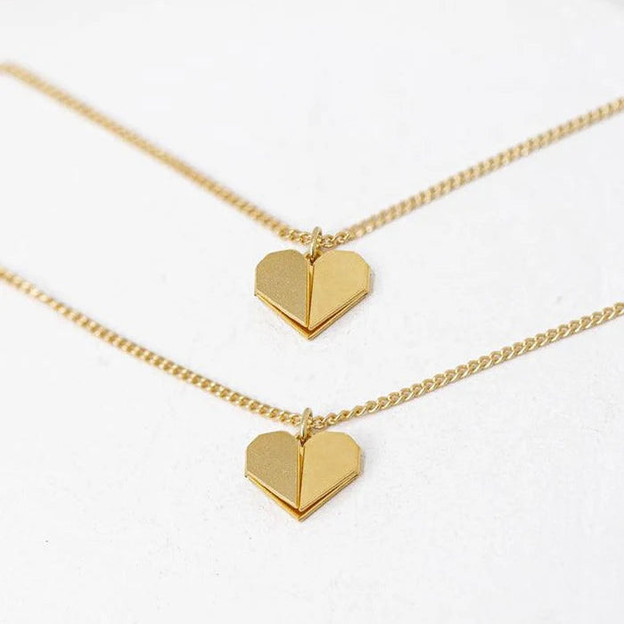 Matching Adult and Child Tiny Origami Heart Necklaces by Shlomit Ofir