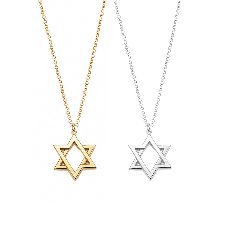 Movable Star of David Necklace in gold and sterling silver by Miriam Merenfeld