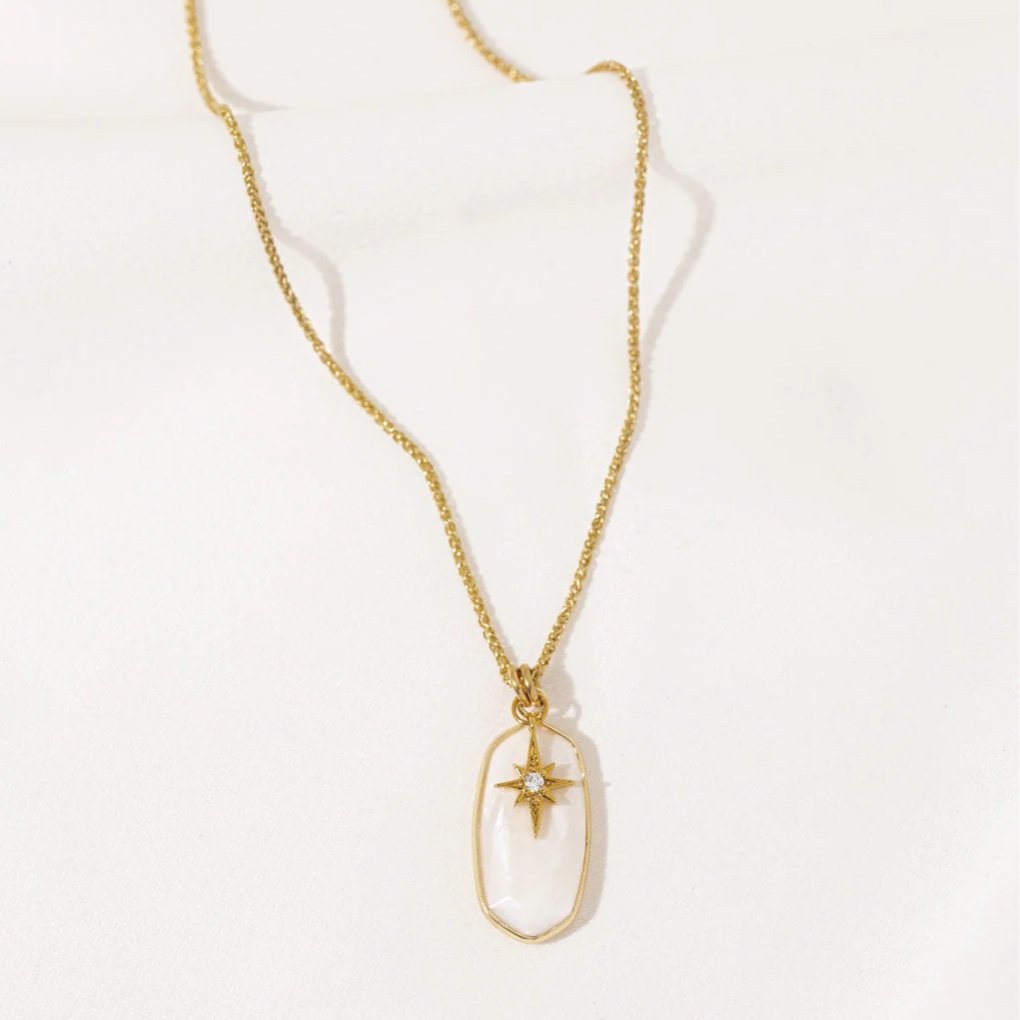 Gold Mystic Eye Necklace with pearl stone and zircon star by Shlomit Ofir
