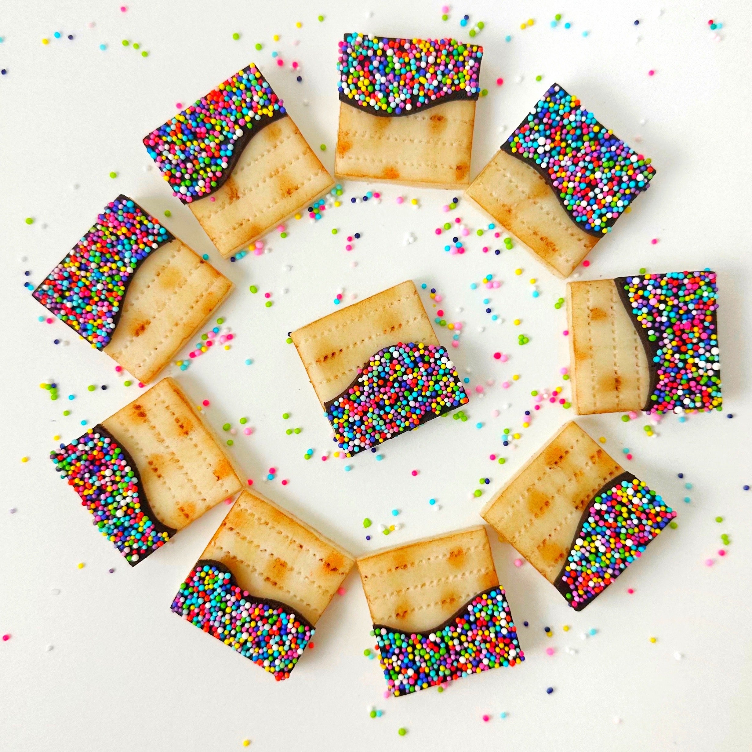Rainbow Sprinkle Matzah Tiles