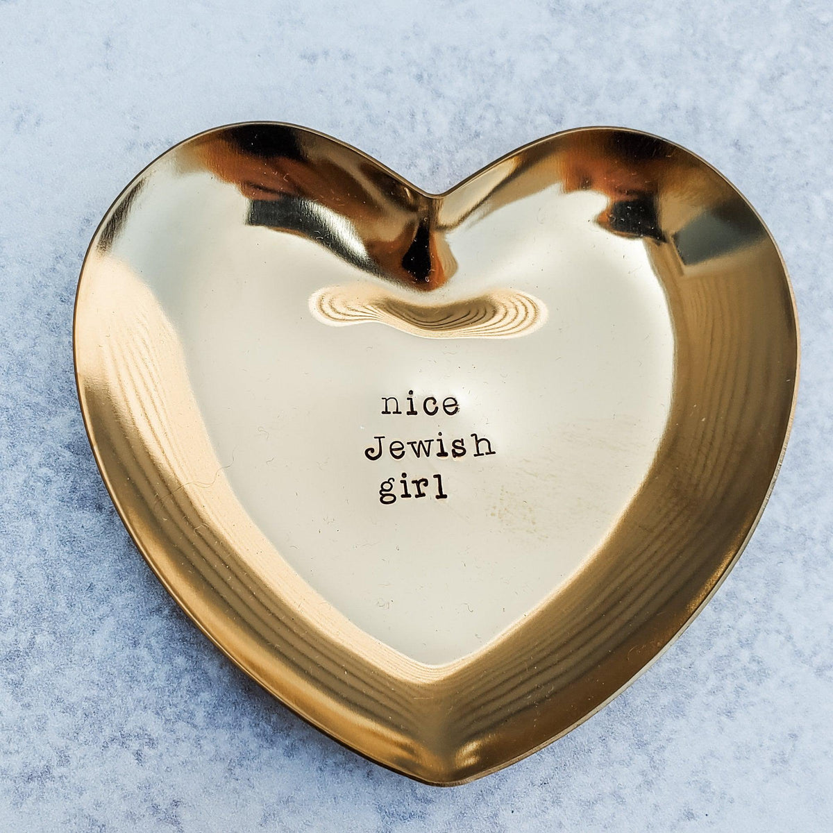 Gold Nice Jewish Girl heart trinket dish with three-line text