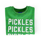 Green striped Pickles kids cotton sweater by Chunky Deli, second view