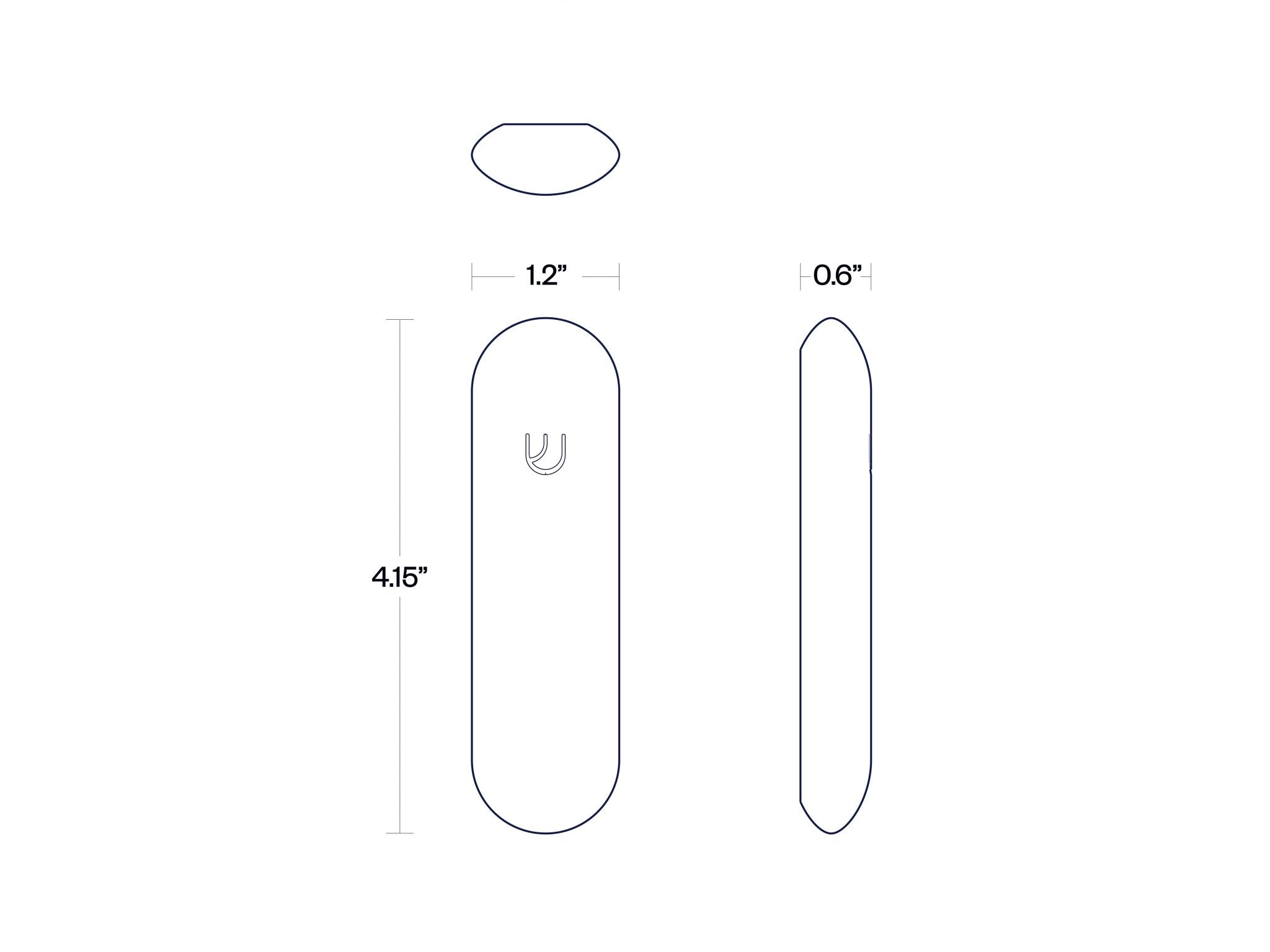 Pill Mezuzah dimensions showing height, width and depth