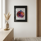 Framed Pomegranate Home Blessing art print displayed on a wall above a wooden console
