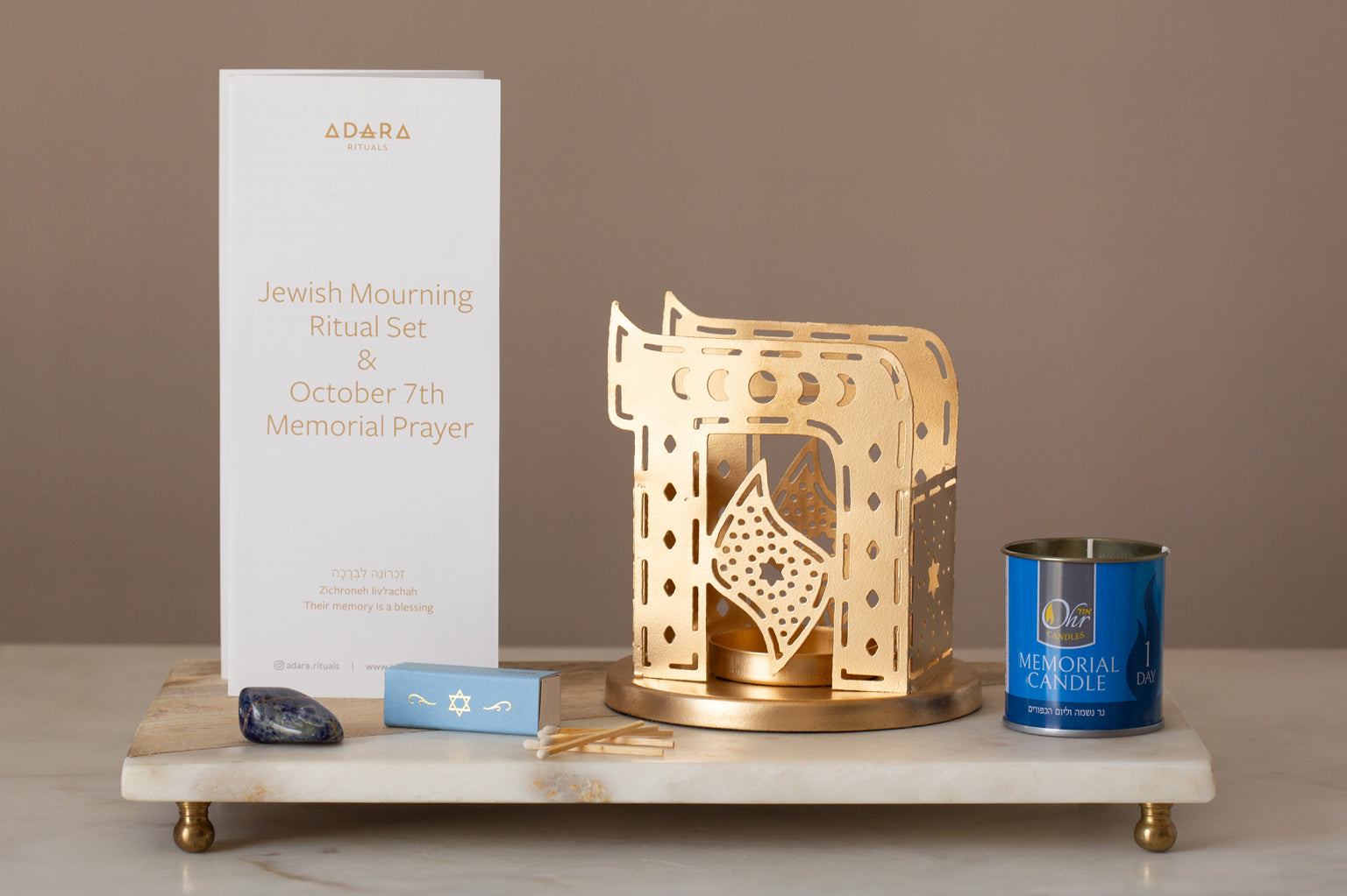 Jewish Mourning Ritual Set – Candle, Stone & Guide