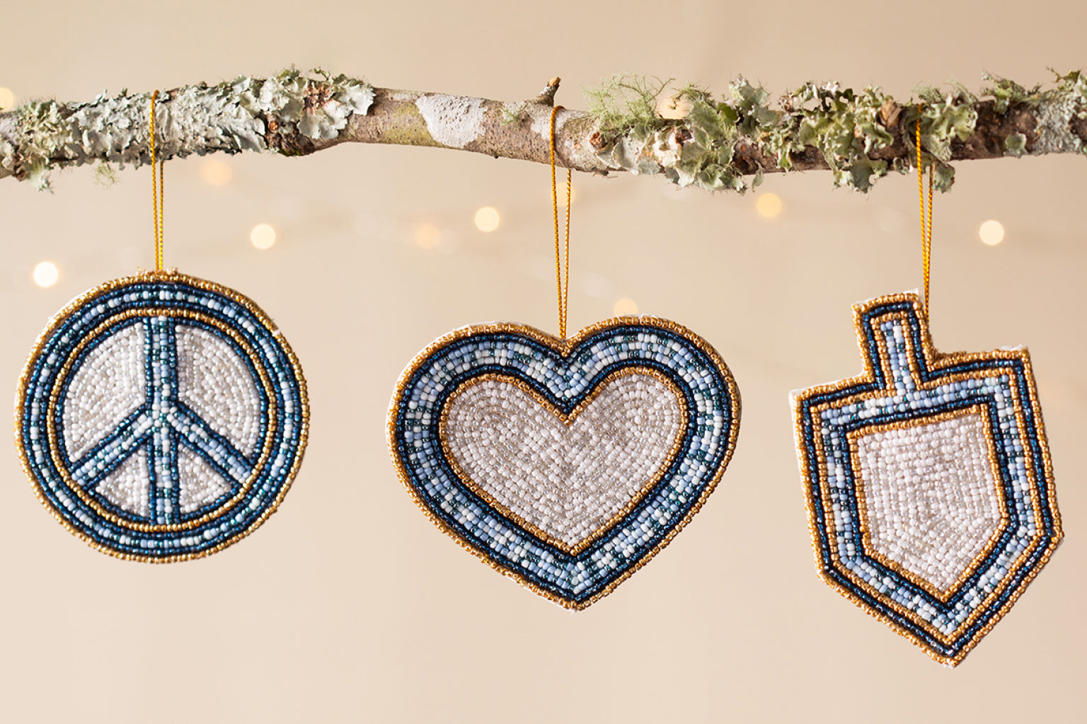 Peace, Love & Dreidel Beaded Ornament Set
