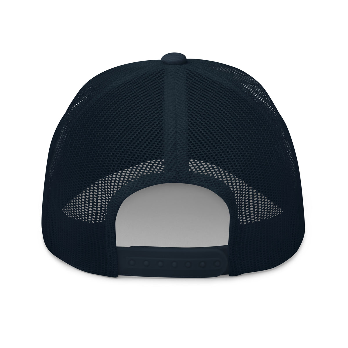 Eitan Chitayat's I’m That Jew™ Retro Trucker Hat in navy with white 3D embroidery, back view