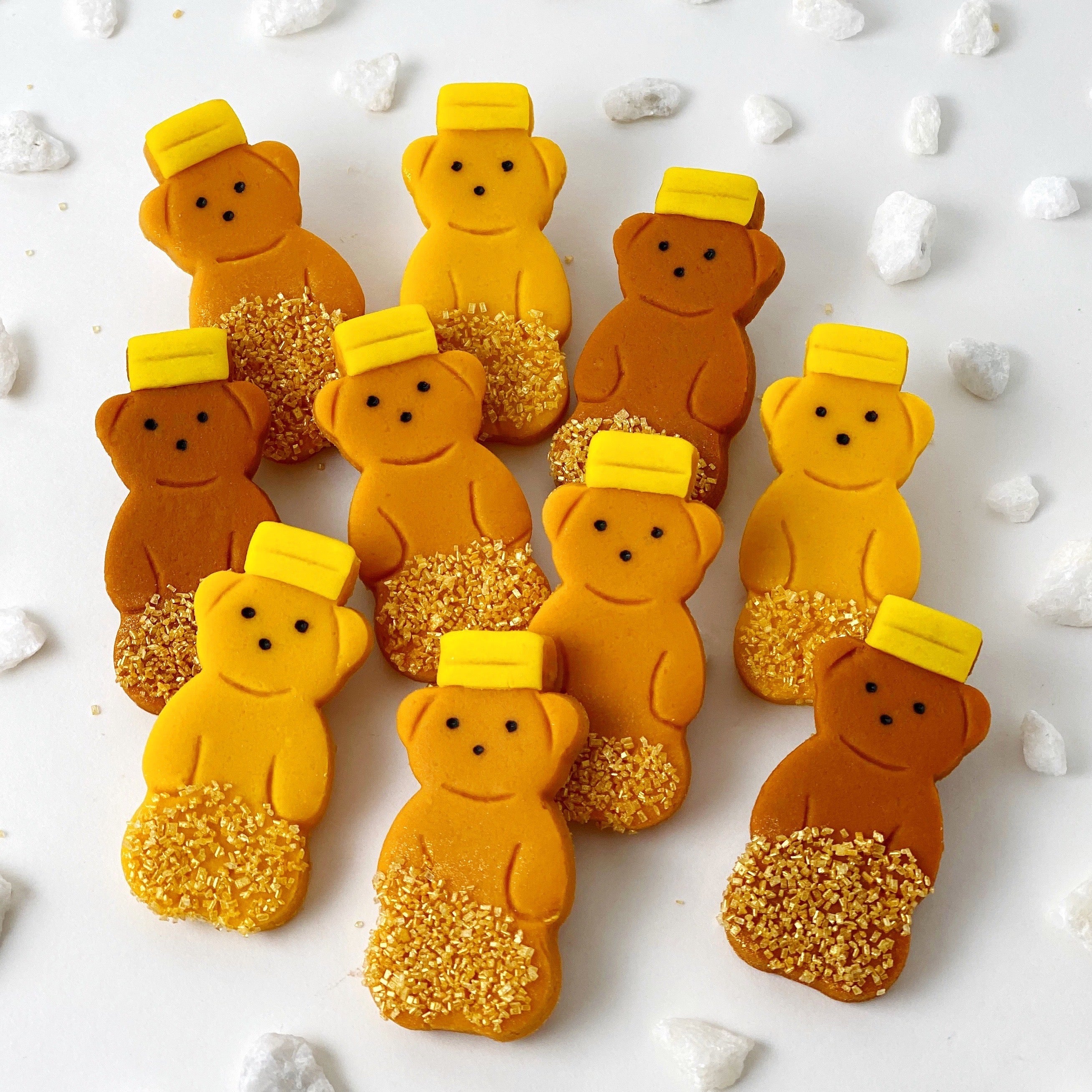 Assorted handcrafted marzipan Honey Bears for Rosh Hashanah by Marzipops