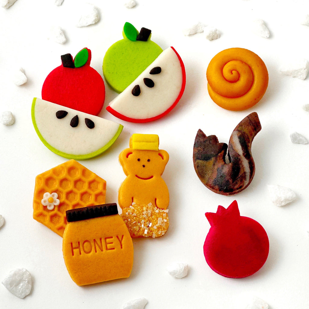 Rosh Hashanah marzipan apples, honey, shofar and teddy bear treats by Marzipops
