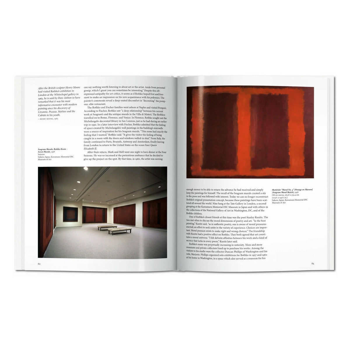 Rothko art book open to Mark Rothko's Orange on Maroon mural study and Seagram murals