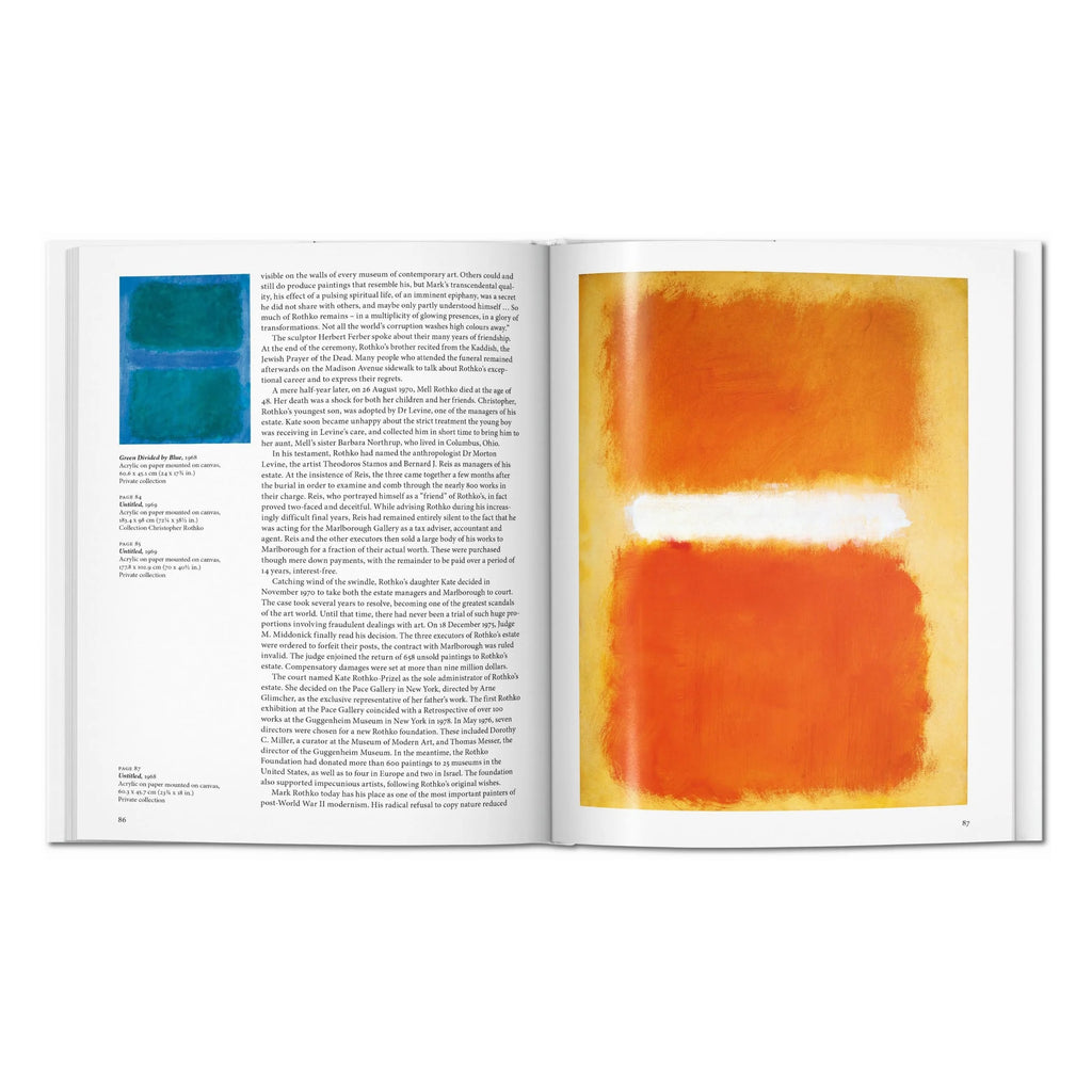 Rothko art book open to a large orange and white Mark Rothko painting