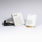 Oneg Shabbat conversation cards with storage box and brass display stand