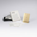 Shabbat Conversation Set with prompt cards, card box and brass display stand by Oneg