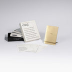 Shabbat Conversation Set with prompt cards, card box and brass display stand by Oneg