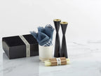 Shabbat Essentials Set with Blue challah cover and Black candleholders by Oneg