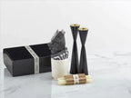 Shabbat Essentials Set with Gray challah cover and Black candleholders by Oneg