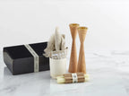 Shabbat Essentials Set with Natural challah cover and Ash candleholders by Oneg