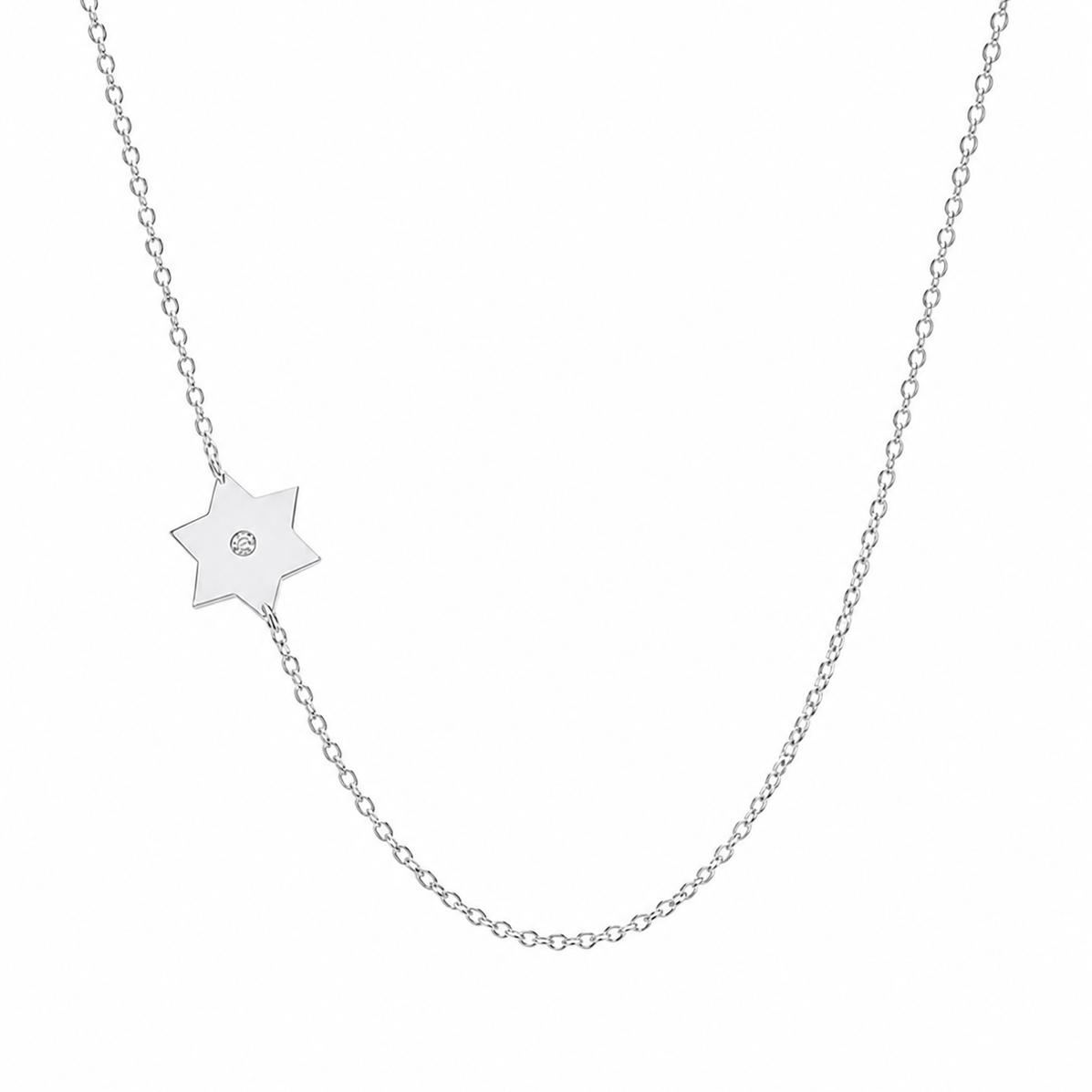 Sterling silver Asymmetrical Diamond Star of David Necklace