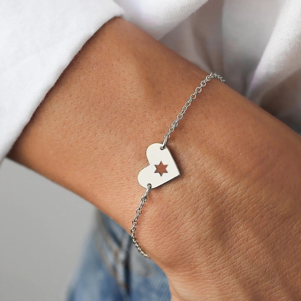 Silver Israel at Heart Bracelet worn on the wrist