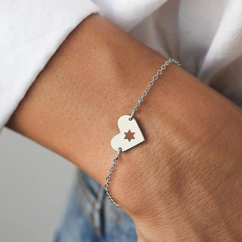 Silver Israel at Heart Bracelet worn on the wrist