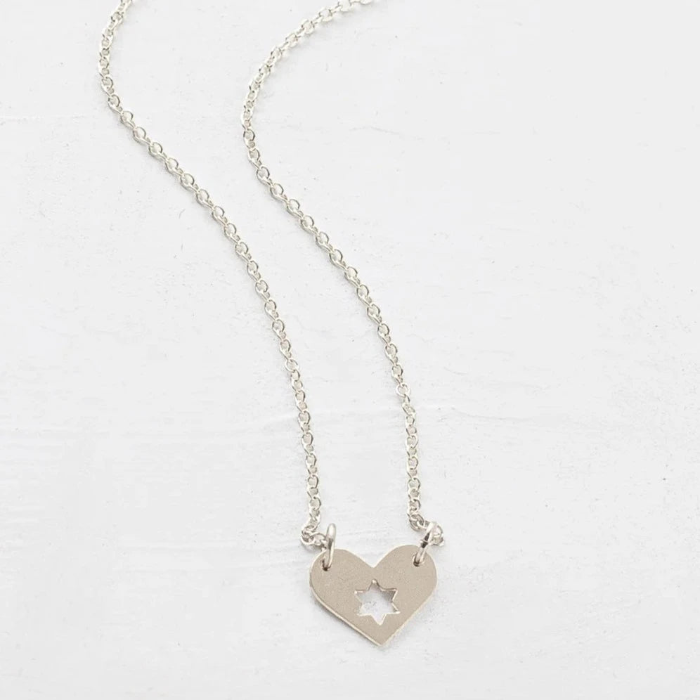 Silver Israel at Heart Necklace with cutout Star of David by Shlomit Ofir