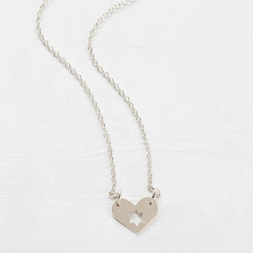 Silver Israel at Heart Necklace with cutout Star of David by Shlomit Ofir