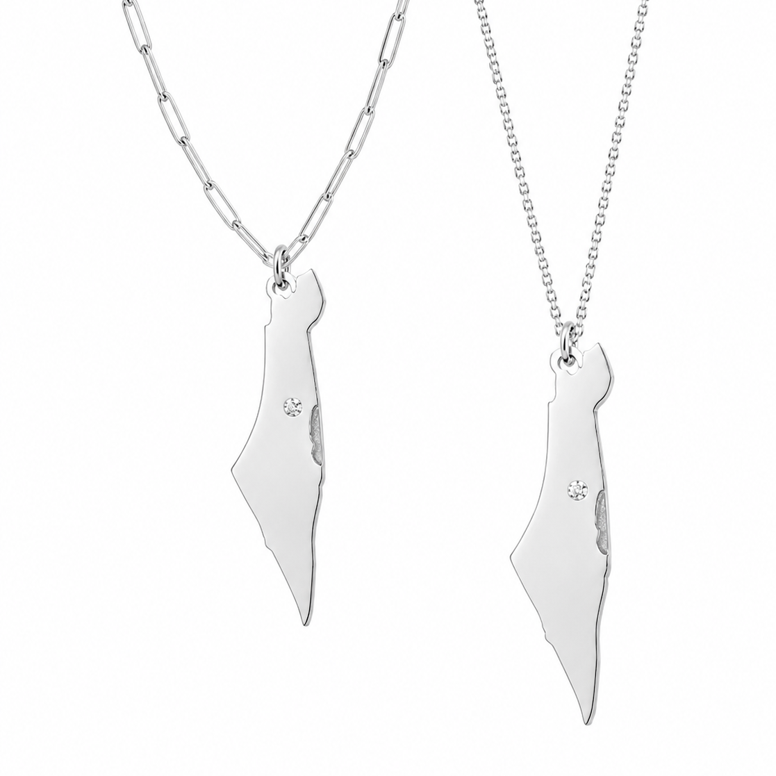 Sterling silver Israel Map Pendant Necklace with classic and paperclip chains
