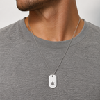 Sterling silver Star of David dog tag necklace worn by a man