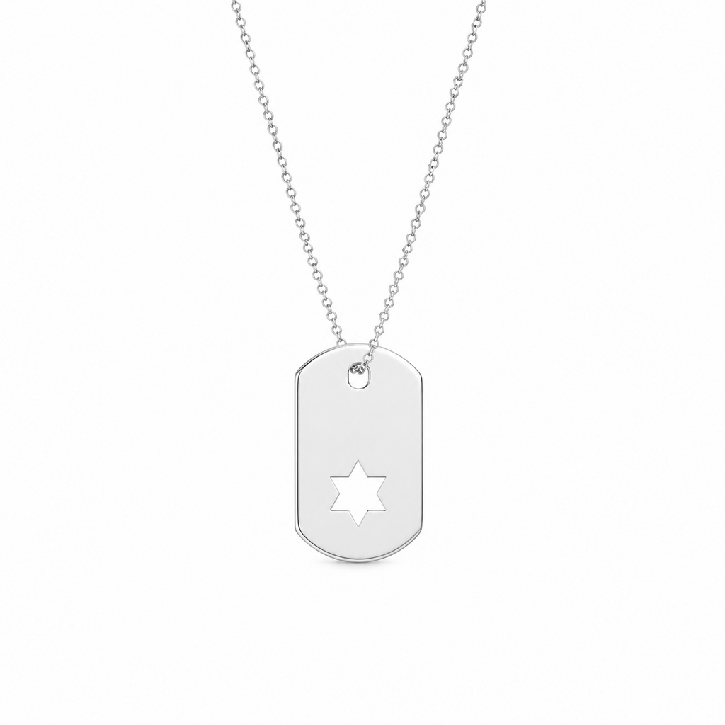 Sterling silver cutout Star of David dog tag necklace