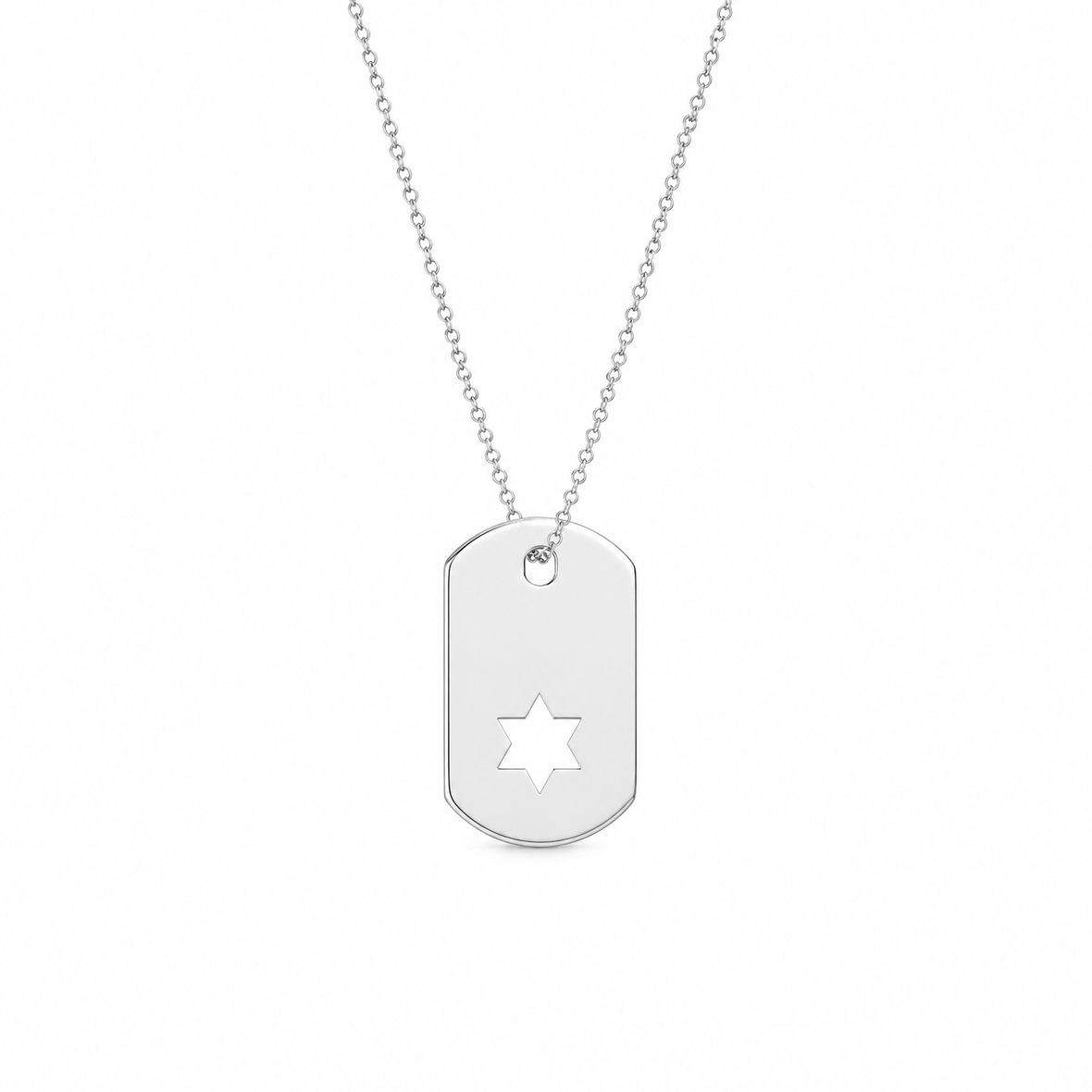 Sterling silver cutout Star of David dog tag necklace