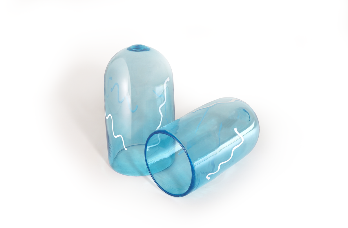 Blue hand-blown Jewish wedding smash glass by Tchotchke