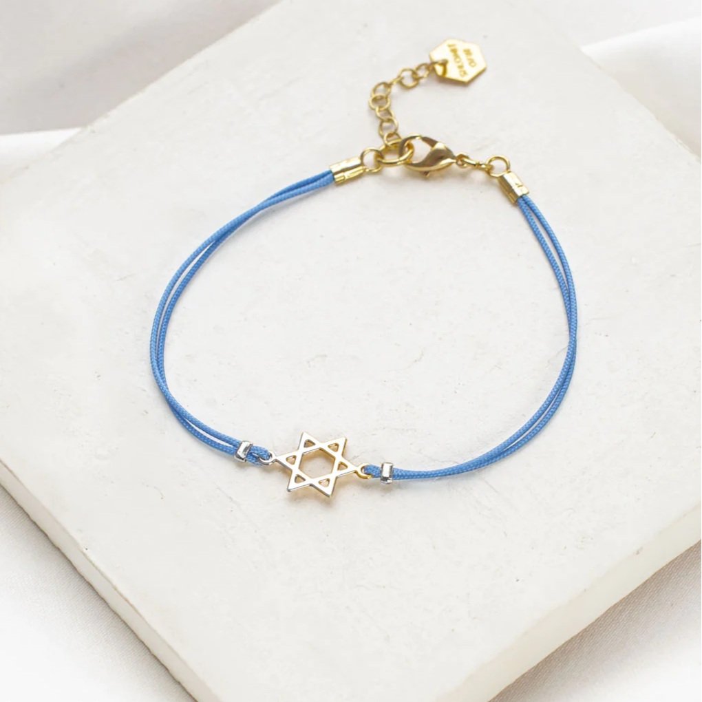 Light blue cord Star of David Bracelet with gold-plated charm by Shlomit Ofir