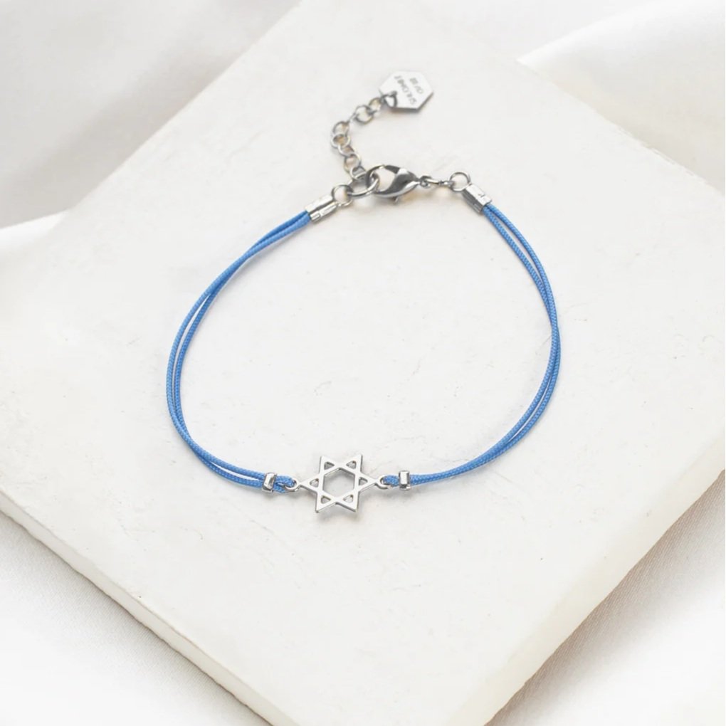 Light blue cord Star of David Bracelet with silver-plated charm by Shlomit Ofir