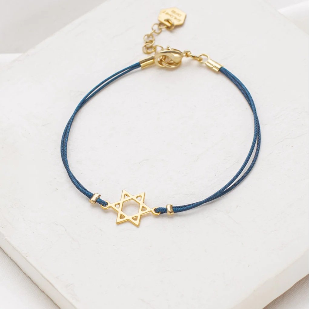 Navy cord Star of David Bracelet with gold-plated charm by Shlomit Ofir