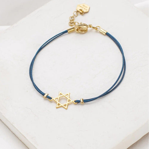 Navy cord Star of David Bracelet with gold-plated charm by Shlomit Ofir