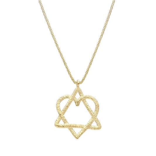 14k Gold Star of David & Heart Necklace