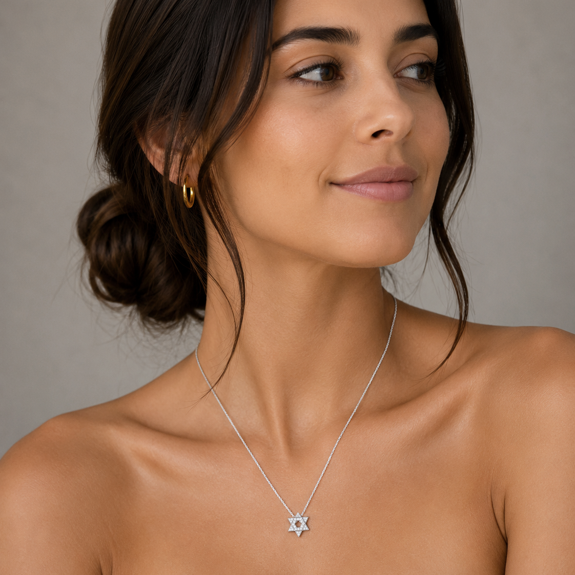 Cubic zirconia Star of David necklace worn by a model