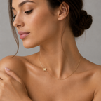 Asymmetrical Star of David Paperclip Necklace worn by a woman