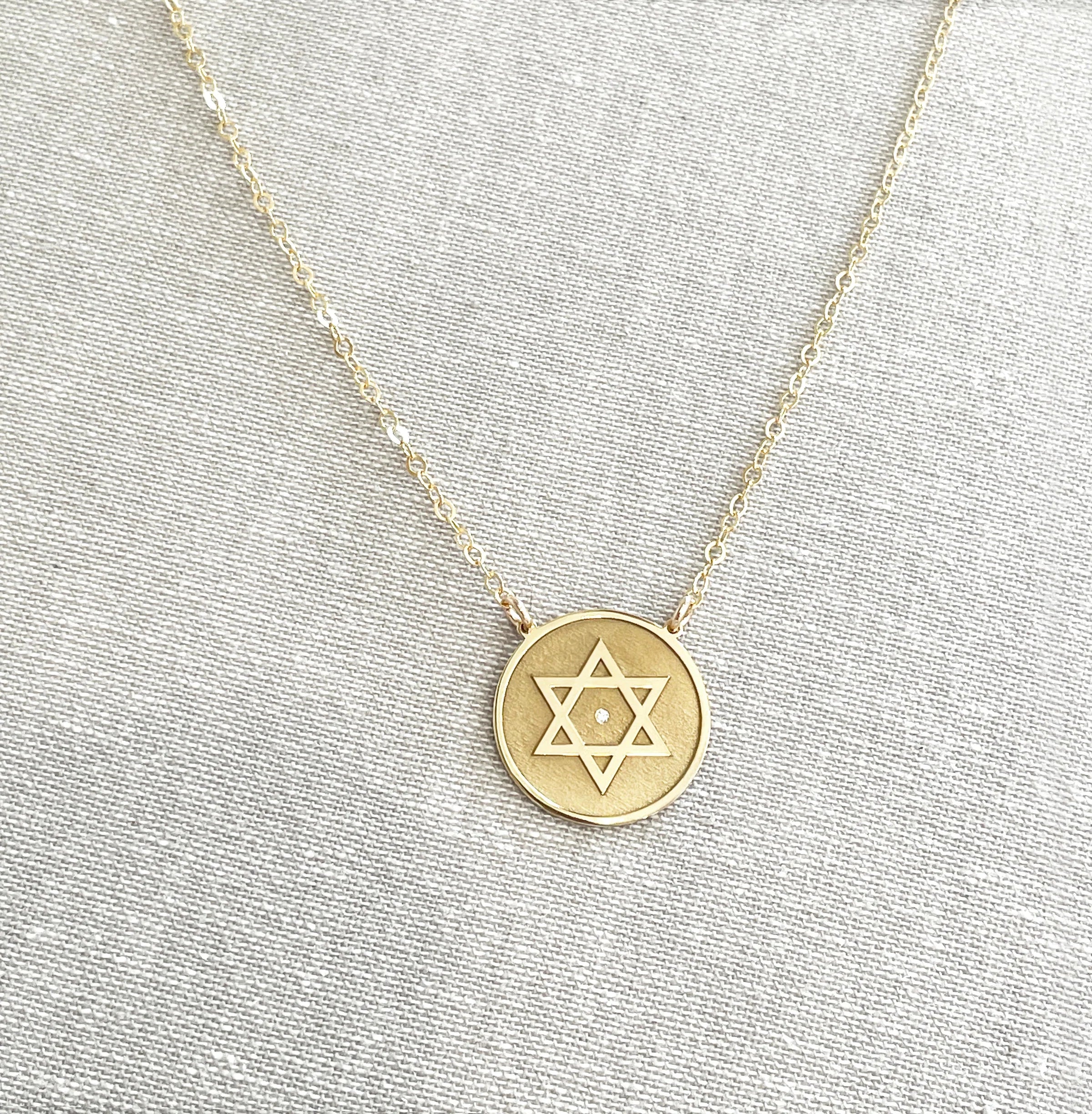 Star of David Coin Necklace with Diamond