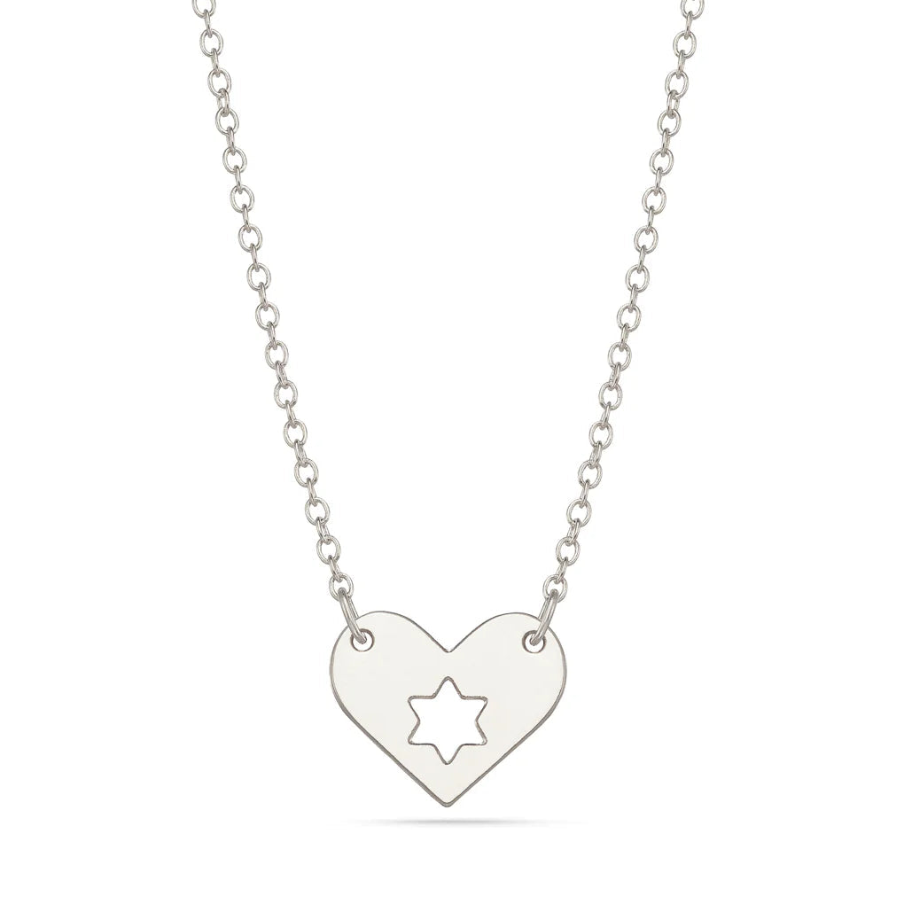 Sterling Silver Israel at Heart Necklace with cutout Star of David by Shlomit Ofir