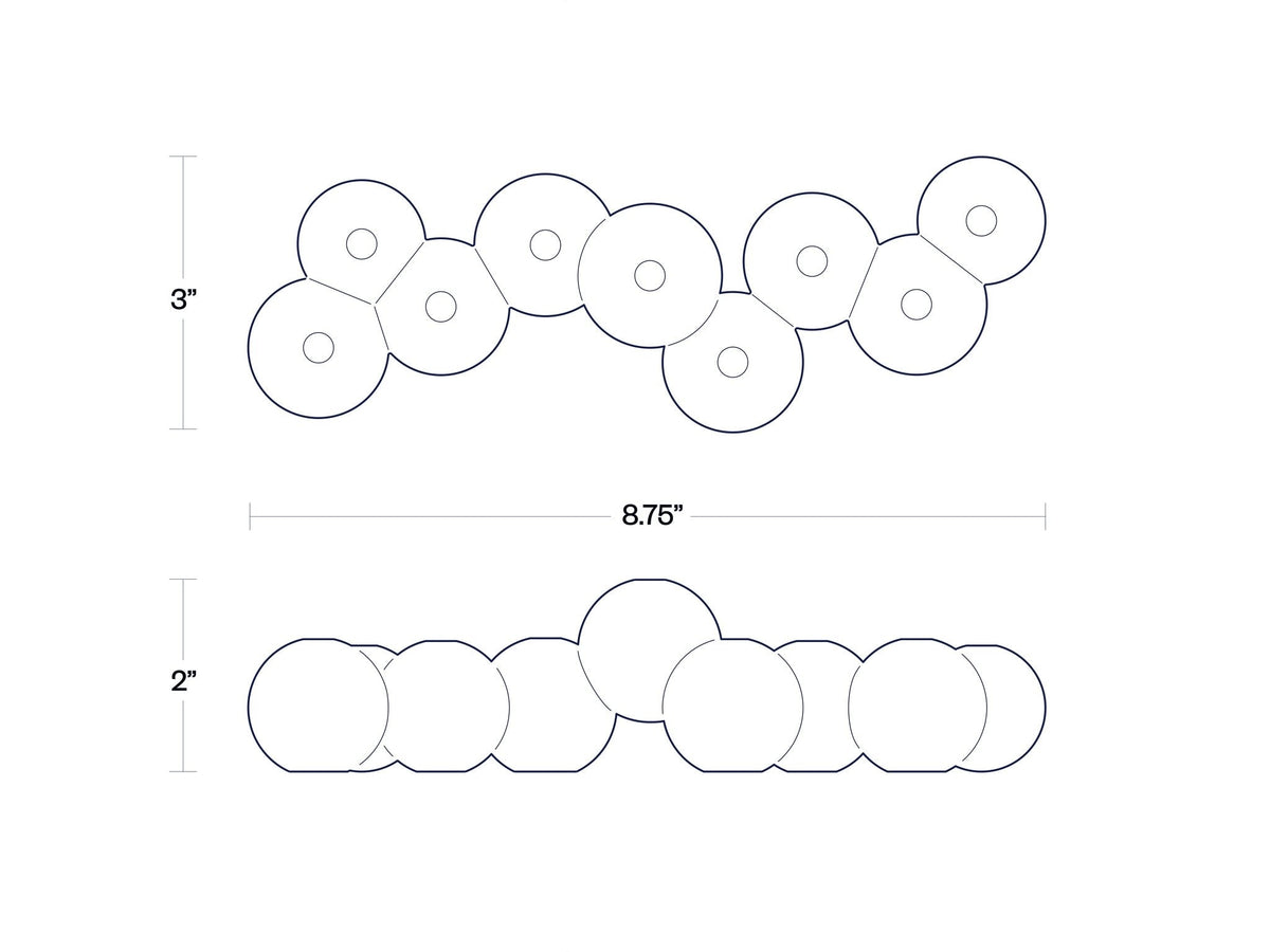 Stoneware Bubble Menorah dimensions shown from top and side
