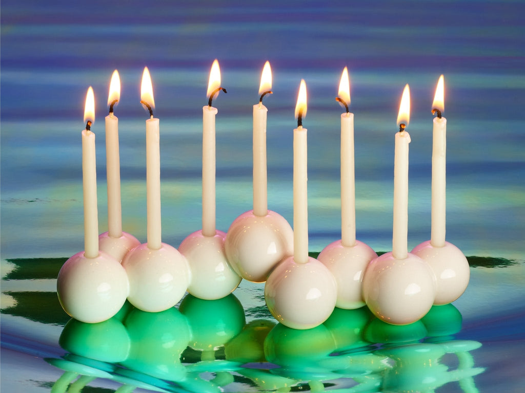 Stoneware Bubble Menorah lit for Hanukkah by Tchotchke