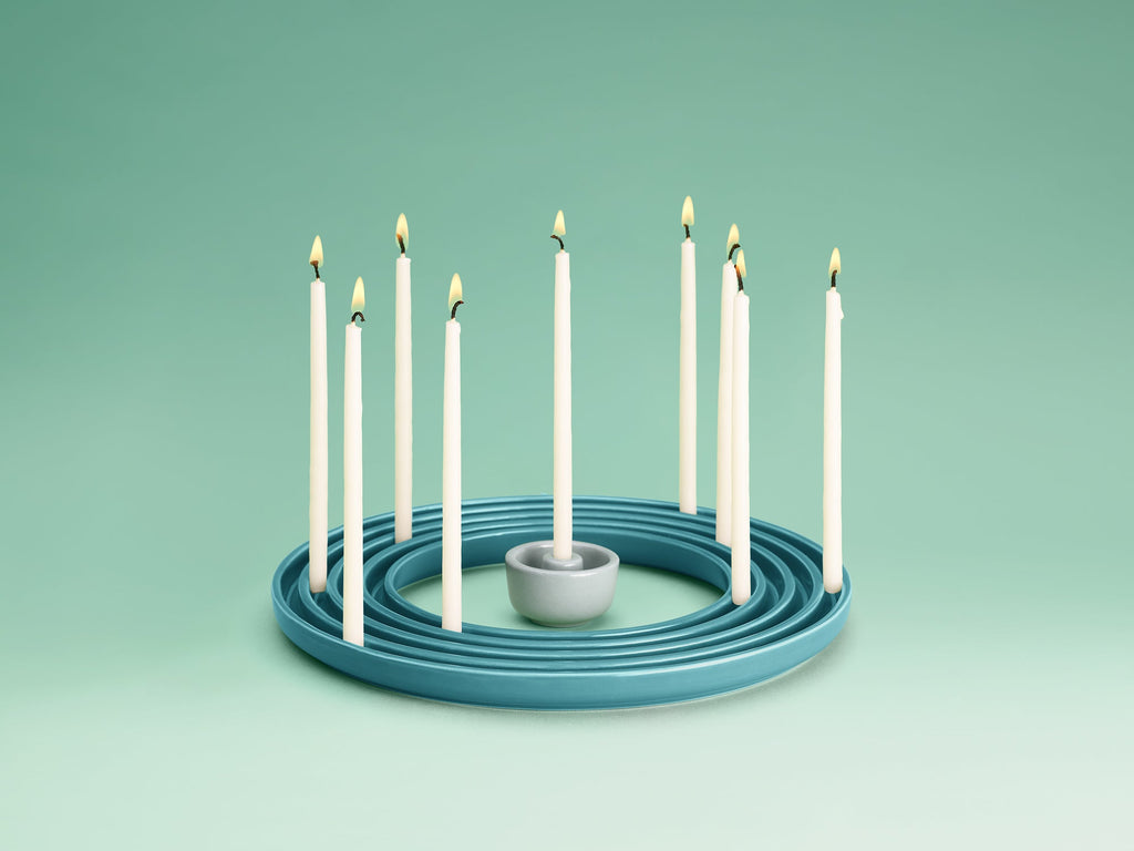 Stoneware Ripple Menorah in Emerald lit for Hanukkah by Tchotchke
