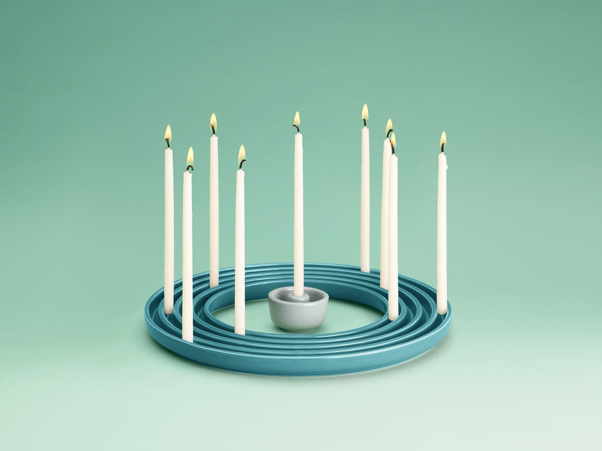 Stoneware Ripple Menorah in Emerald lit for Hanukkah by Tchotchke