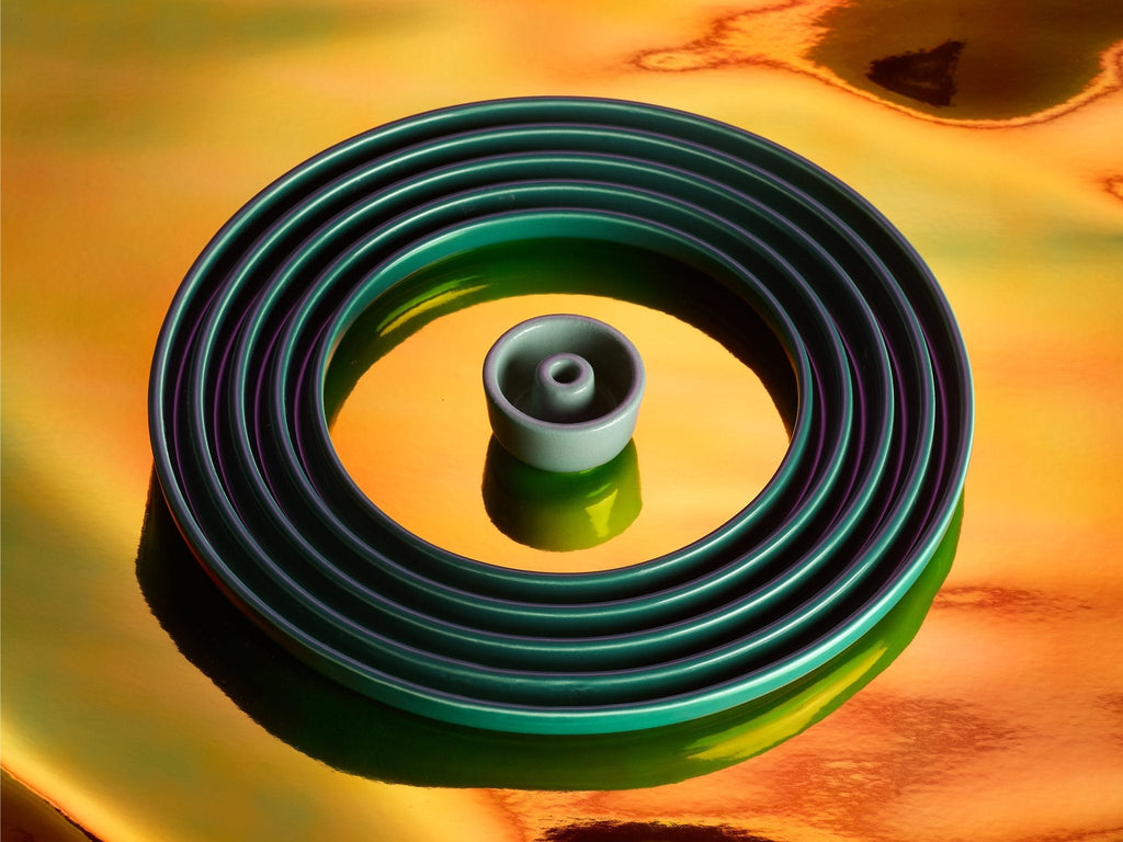 Emerald Stoneware Ripple Menorah viewed from above showing concentric ceramic rings